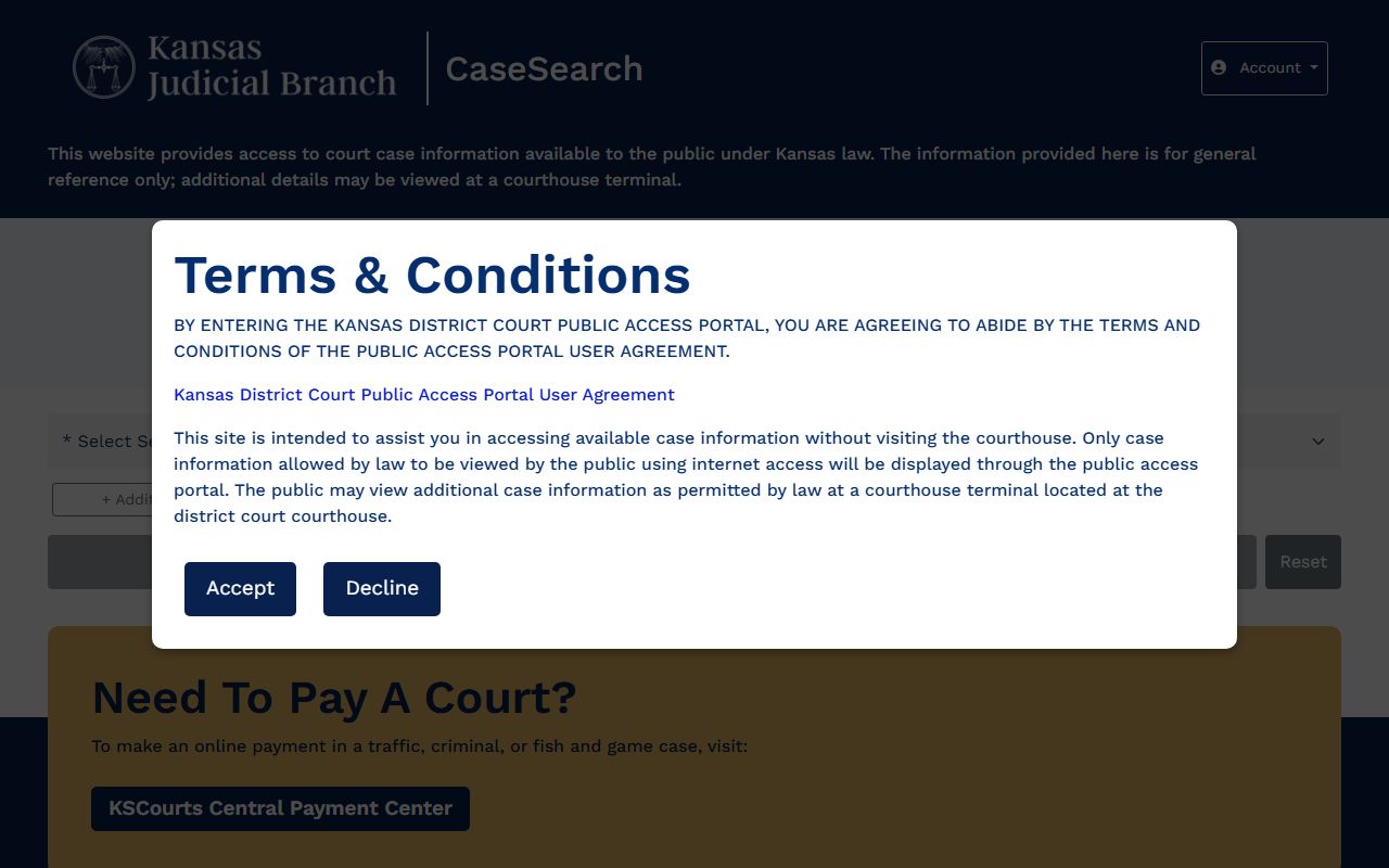 Chase County court records after arrest Kansas Case Search portal